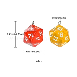 オペークアクリルパーツ  プラチナメッキ鉄パーツ  多面カット  多面体サイコロ  D20  ミックスカラー  27.5x20x20mm  穴：2mm  約10個/袋&nbsp;MACR-YW0003-01