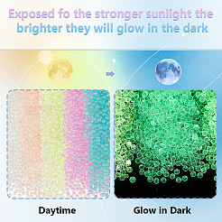 暗闇で光る9000色の光るガラスビーズ9個  穴がない  ラウンド  ミックスカラー  0.6~3mm  1000個/カラー&nbsp;GLAA-PH0003-23