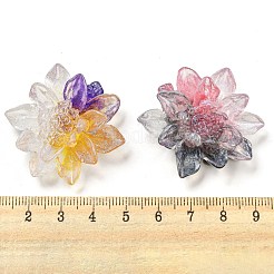 光る透明エポキシ樹脂デコデンカボション  暗闇で光るグリッターパウダー入りの花  ミックスカラー  36.5x39x9.5mm&nbsp;CRES-M032-04D