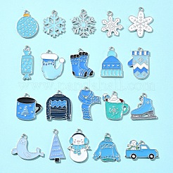 20個20スタイルの冬テーマ合金エナメルペンダント  プラチナ  雪の結晶の手袋、スカーフ、服、チャーム  混合図形  14.5~26.5x9~24x1.5~1.7mm  穴：1.6~2mm  1個/スタイル&nbsp;ENAM-FS0001-97