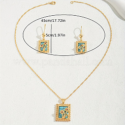 Rectangle Synthetic Turquoise Dangle Earrings & Pendant Necklaces Set&nbsp;YJ4866