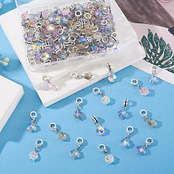 105個 7スタイル ガラス ヨーロピアン ダングル チャーム  合金のベイルが付いた大きな花の穴のペンダント  プラチナ  ミックスカラー  28mm  15個/スタイル&nbsp;HJEW-TAC0130