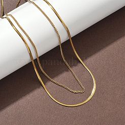 304 Stainless Steel Flat Snake Chain Twisted Chain Double Layer Necklaces&nbsp;NJEW-S453-01G-A