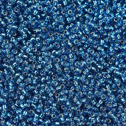 MIYUKIラウンドロカイユビーズ  日本製シードビーズ  11/0  （rr25)シルバーライニングカプリブルー  2x1.3mm  穴：0.8mm  約50000個/ポンド&nbsp;SEED-G007-RR0025