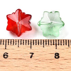 透明ガラスビーズ  スノーフレーク  グリッターパウダー付き  グラデーションカラー  ミックスカラー  11.5x10.5x7.5mm  穴：1mm&nbsp;GLAA-N001-75