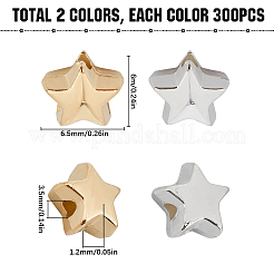 600個2色ccbプラスチックビーズ  スター  ゴールデン＆シルバー  6x6.5x3.5mm  穴：1.2mm  300個/カラー&nbsp;CCB-SC0001-14