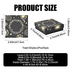 10個 5スタイル 太陽と月と星がプリントされた厚紙ギフトボックス  ネックレス  ブレスレット  中に黒いスポンジを入れて  ブラック  混合図形  5.15~9.2x5.2~9.1x2.75~3.35cm  2個/スタイル&nbsp;CBOX-FS0001-09