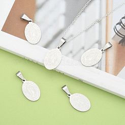 変色しないファッショナブルな304ステンレススチールペンダント  聖母マリア/グアダルーペの聖母と平らな楕円形  ステンレス鋼色  21x13x1.5mm  穴：4x6mm&nbsp;STAS-J009A-01