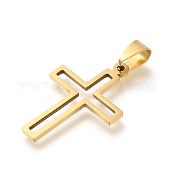 ステンレスペンダント201個  レーザー切断  クロスチャーム  ゴールドカラー  34x23x1.5mm  穴：9x4.5mm&nbsp;STAS-R132-01G-01