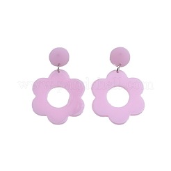 平らで丸い不透明アクリル製のダングルスタッドピアス付きの花  スチールピンと  プラチナ  パールピンク  59x40mm&nbsp;FS-WG69462-03