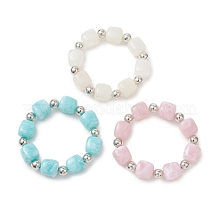 ツートンアクリル＆ccbプラスチック直方体ビーズストレッチブレスレット（女性用）3個  キューブ  ミックスカラー  内径：1.95~1.99インチ（4.95~5.05cm）&nbsp;BJEW-JB13302-02