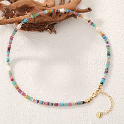 1Pc Rondelle Natural Agate & Pearl & Brass Beaded Necklaces for Women&nbsp;NJEW-SZ0001-69