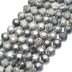 天然な地図の石のビードの繊維  ファセット六角形カットのコインビーズ  フラットラウンド  シードビーズで  10x6mm  穴：1.1mm  約31個/連  15.35''（39センチメートル）&nbsp;G-C116-A129-01