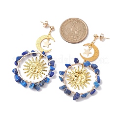 Vintage Natural Lapis Lazuli Ear Studs&nbsp;EJEW-JE05807-04