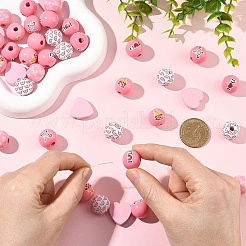 Valentine's Day 60Pcs Element Printed Wood Beads&nbsp;WOOD-YW0001-91