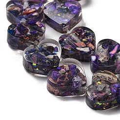 天然の染色されたインペリアルジャスパーと樹脂ビーズの連売り  ハート  暗紫色  14x16x5mm  穴：1.2mm  約13個/連  6.81インチ（17.3cm）&nbsp;G-G083-B02-01