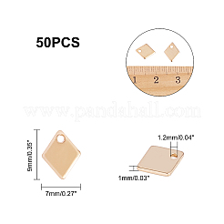 304ステンレススチールチャーム  菱形  ゴールドカラー  9x7x1mm  穴：1.2mm  50個/箱&nbsp;STAS-UN0003-43G