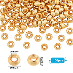 真鍮製スペーサービーズ150個  ニッケルフリー  フラットラウンド  18KGP本金メッキ  5x3mm  穴：2mm&nbsp;KK-PH0005-62