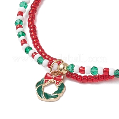 Christmas Glass Seed Beads & Glass Beads Multi-layered Bracelets&nbsp;BJEW-MZ00240-02