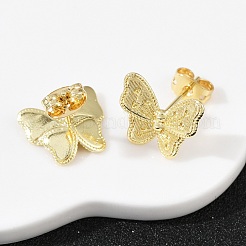 真鍮の蝶のスタッドピアス  ラックめっき  長持ちメッキ  カドミウムフリー＆鉛フリー  18KGP本金メッキ  11.5x13mm&nbsp;EJEW-C152-02G