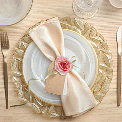 人工バラの花布ナプキン リング  合金とプラスチックのイミテーションパールホルダーバックル付き。  結婚披露宴、誕生日パーティー、ディナーテーブルの装飾に。  ゴールドカラー  5x56.5mm  内径：47mm&nbsp;AJEW-WH0314-75