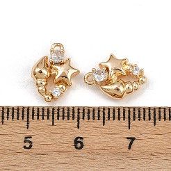 真鍮製マイクロパヴェキュービックジルコニアペンダント  スターのチャーム  18KGP本金メッキ  12.5x9.5x3.5mm  穴：1mm&nbsp;KK-K407-20G