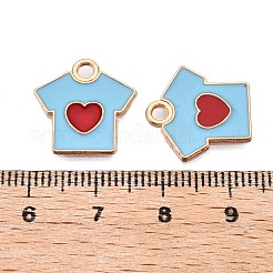 合金エナメルチャーム  ハート柄のTシャツ  ライトゴールド  ディープスカイブルー  16x16x1mm  穴：2mm&nbsp;ENAM-S121-088B