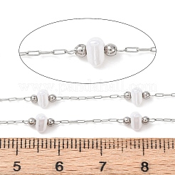 304 Stainless Steel Round Bead & ABS Plastic Pearl Heart Bead Cable Chains&nbsp;CHS-G048-08P