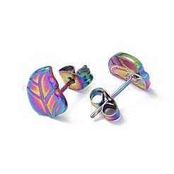 イオンプレーティング（IP）304ステンレススチールスタッドピアス（女性用）  葉  虹色  10.2x7.7mm  ピン：0.8mm&nbsp;EJEW-I285-23MC