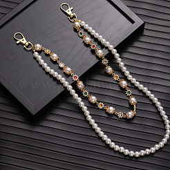 1Pc Plastic Imitation Pearl Round Beaded Alloy Rhinestone Link Chain Double Layered Chain Belts for Pants&nbsp;AJEW-CP0009-84