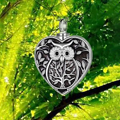 Alloy Heart with Owl Urn Ashes Pendant Necklace with Enamel&nbsp;BOTT-PW0002-014P