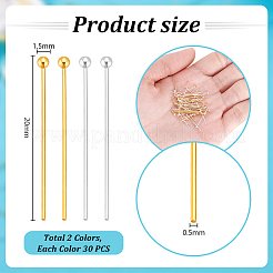 60Pcs 2 Colors 925 Sterling Silver Ball Head Pins&nbsp;STER-PH0003-17
