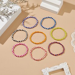 ガラスシードビーズビーズブレスレットセット  女性用ツートン ストレッチ ブレスレット  ミックスカラー  1/8インチ（0.45cm）  内径：2~2-1/8インチ（5~5.4cm）  8個/セット&nbsp;BJEW-JB09073