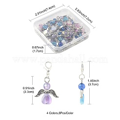 32個 4色天使の透明アクリル、合金ペンダント装飾付き  カニカン付き  アンティークシルバー  ミックスカラー  37mm  8個/カラー&nbsp;HJEW-FS00040-01