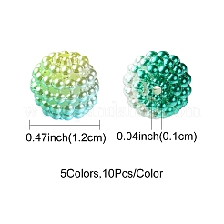 50個5色イミテーションパールアクリルビーズ  ベリービーズ  組み合わせビーズ  ラウンド  グリーン  12mm  穴：1mm  10個/カラー&nbsp;OACR-FS0001-62B