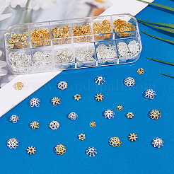 240個12スタイルの合金＆鉄＆真鍮ビーズキャップ  ゴールデン＆シルバー  4~8x1~8.5mm  穴：1~2mm  20個/スタイル&nbsp;DIY-AR0003-75