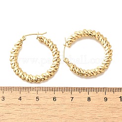 201 ステンレススチールフープピアス  304ステンレスピン付き  PVD真空メッキ  フラットラウンド  ゴールドカラー  30.5x2mm&nbsp;EJEW-Q026-05G