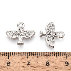 合金ラインストーンペンダント  鳥  鉛フリー＆カドミウムフリー  プラチナ  13.5x16x2mm  穴：1.6mm&nbsp;FIND-N008-16P