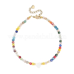 Natural Freshwater Shell Heart & Faceted Rondelle Electroplate Glass Beaded Anklets for Women&nbsp;AJEW-AN00791