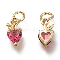 Brass Micro Pave Deep Pink Cubic Zirconia Charms&nbsp;ZIRC-I051-08G