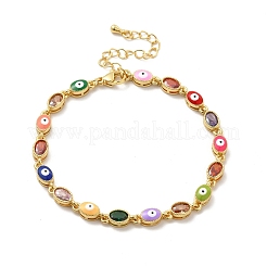 Enamel Evil Eye & Glass Oval Link Chain Bracelet&nbsp;BJEW-G663-01G