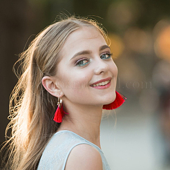 10ペア10色菱形コットンタッセルビッグフープピアス  女性用合金ロングドロップイヤリング  ミックスカラー  77x74x3.5mm  ピン：0.8mm  1ペア/カラー&nbsp;EJEW-AN0001-27