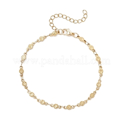 女性用304ステンレススチールリンクチェーンブレスレット  花付きフラットラウンド  ゴールドカラー  7-1/2インチ（19cm）。&nbsp;BJEW-JB12686