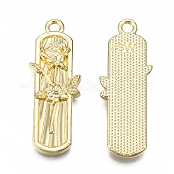 ラックメッキ合金ペンダント  カドミウムフリー＆鉛フリー  花とオーバル  ライトゴールド  34.5x12.5x3mm  穴：2.5mm&nbsp;PALLOY-S132-249-RS
