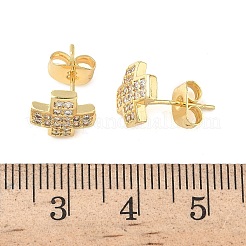Cross Brass Micro Pave Clear Cubic Zirconia Stud Earrings&nbsp;EJEW-Z144-18G