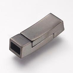 304ステンレススチール製マグネット留め具、接着端付き  長方形  ガンメタ色  24x8x6mm  穴：3mm&nbsp;STAS-I011-17-B