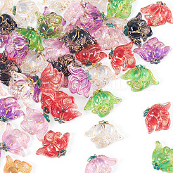 半透明樹脂カボション50個  黄金の金属で囲まれた花  ミックスカラー  10x13~13.5x3.5mm&nbsp;RESI-TA0005-66