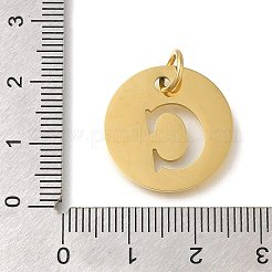 イオンプレーティング（IP）304ステンレスペンダント  丸カン付き  レーザー切断  レターチャーム付きフラットラウンド  18KGP本金メッキ  文字C  20x1mm  穴：4.5mm&nbsp;STAS-M074-01G-C