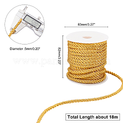 ポリエステル3重コード  スプールで  ツイストロープ  DIYコードジュエリーのパーツ  ゴールデンロッド  5mm  スプール：82x83mm  約18m /ロール&nbsp;OCOR-WH0033-17H