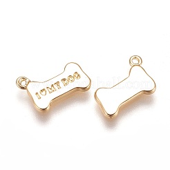 真鍮製チャーム  言葉の骨私の犬が大好き  ニッケルフリー  18KGP本金メッキ  12x8.5x1.5mm  穴：0.5mm&nbsp;X-KK-S341-14